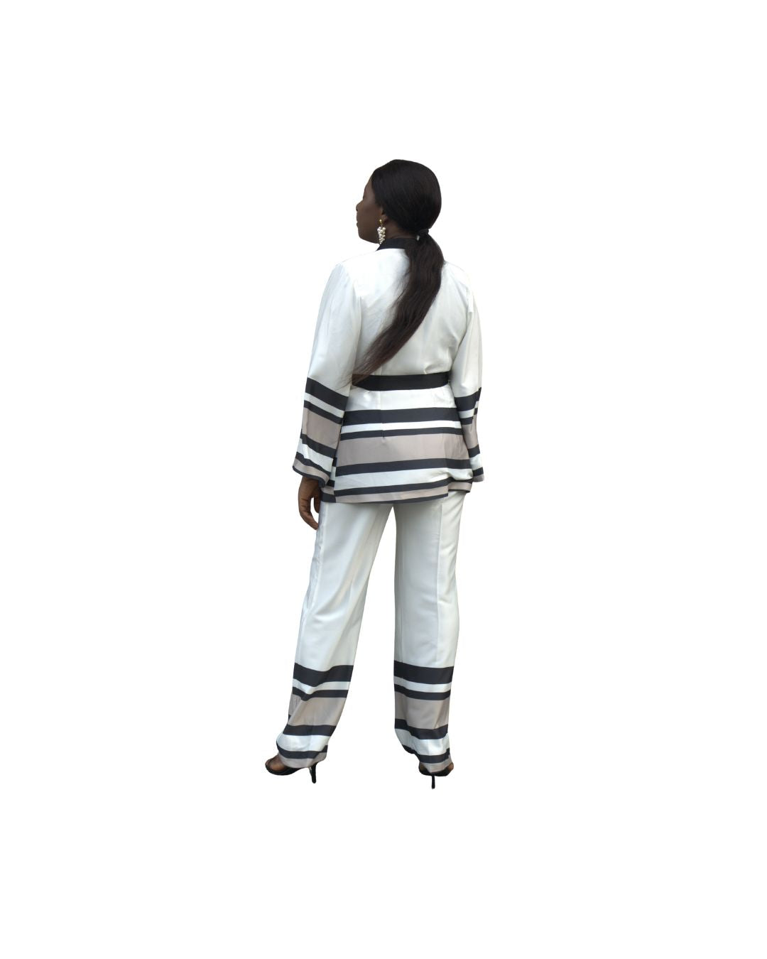 Ensemble chic veste et pantalon blanc à rayures
