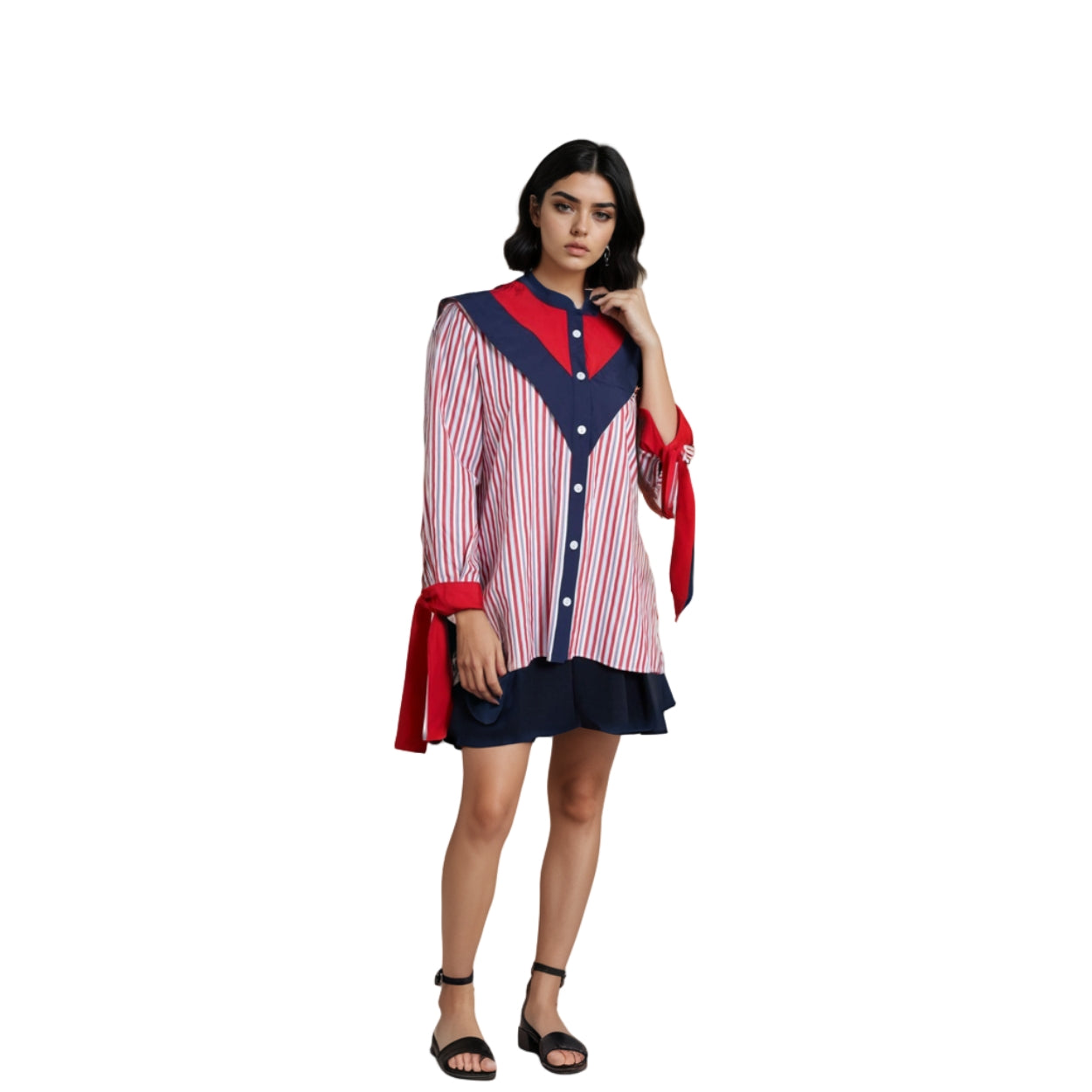 Chemise à rayures avec col marin | Rouge