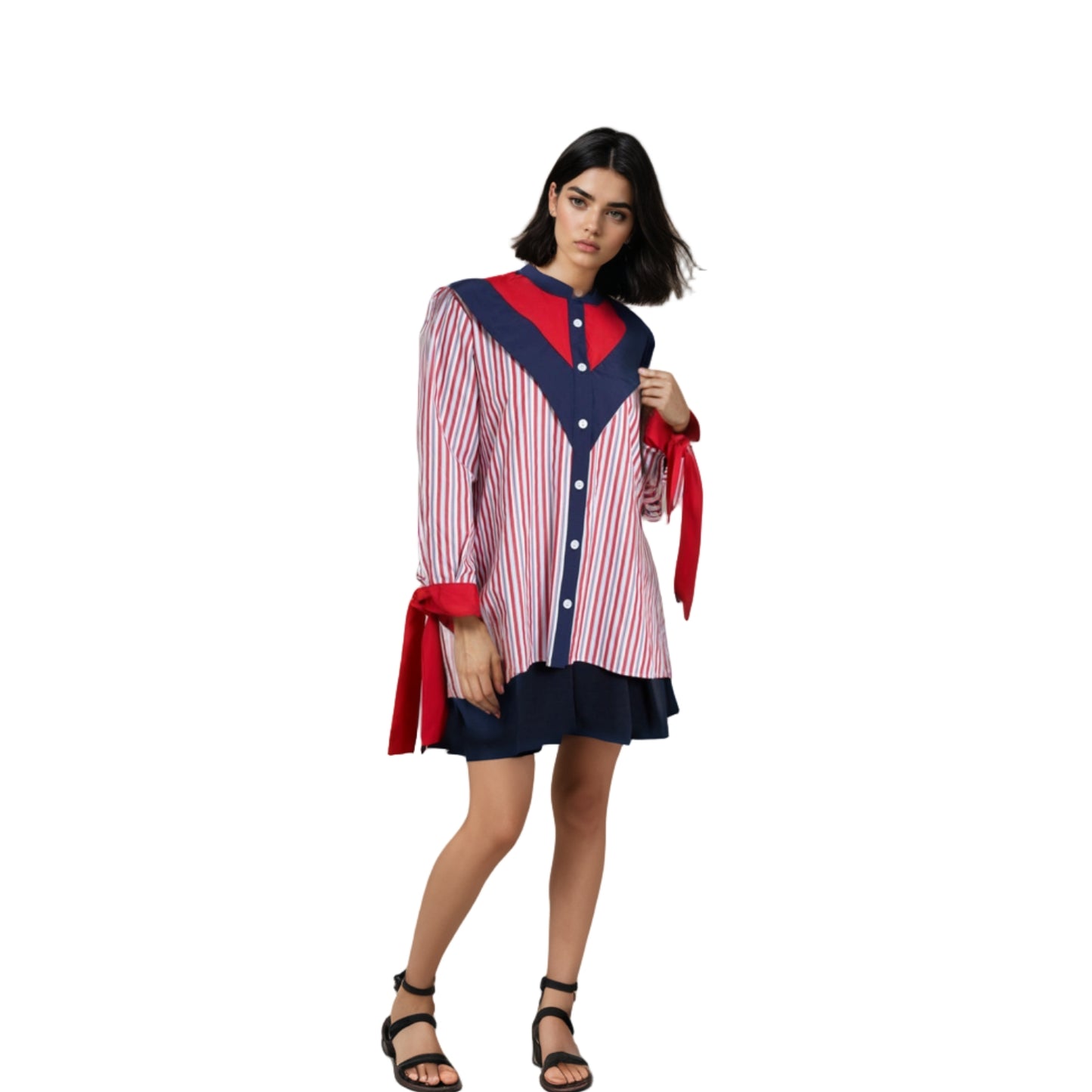 Chemise à rayures avec col marin | Rouge